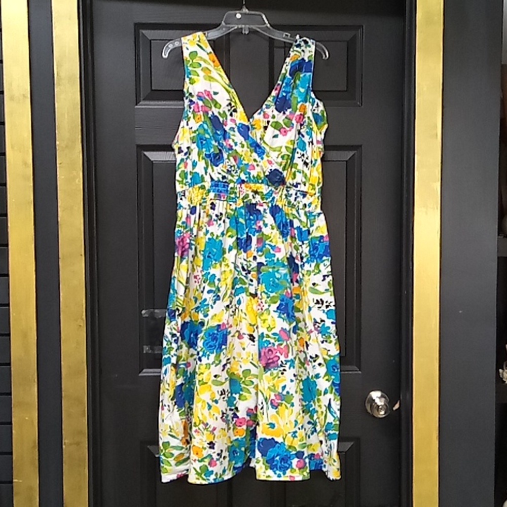 Avenue Vibrant Floral Midi Dress - Yellow and Blue